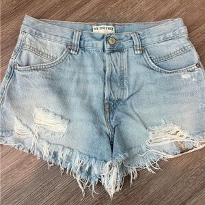 We The Free Light Blue Frayed Jean Shorts